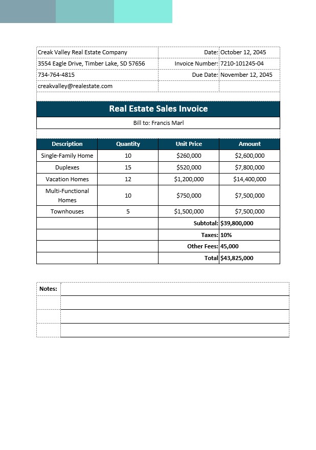 Real Estate Sales Invoice Template PSD template